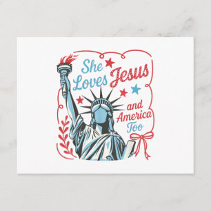 Cartão De Informações 4 de Julho Ela Ama Jesus e a América Também Cristo