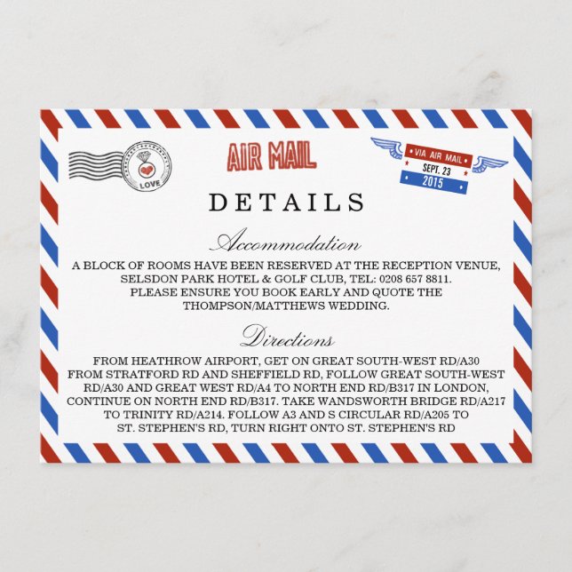 Cartão De Informações A Coleção Casamento Moderno de Correio Aéreo (Frente)