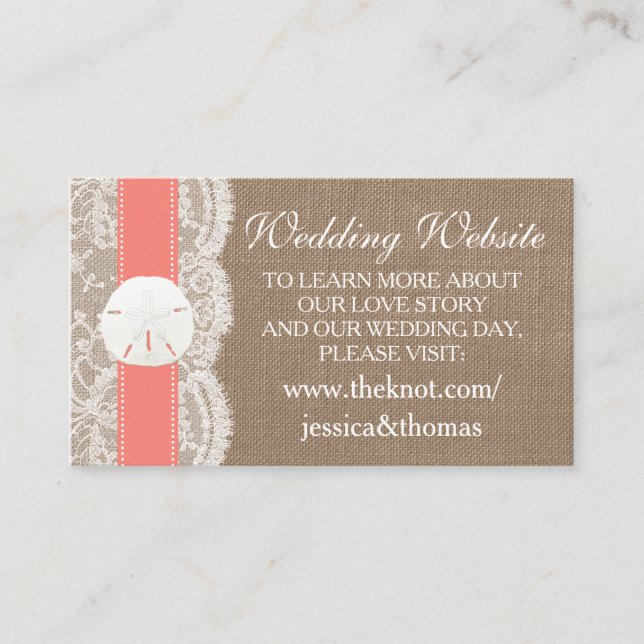 Cartão De Informações A Coleção de Casamento de Praia do Dólar de Areia  (Frente)