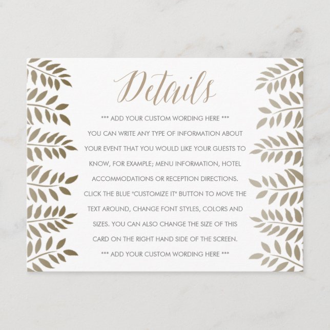 Cartão De Informações A Coleção de Casamento Floresta de Samambaia Monoc (Frente)