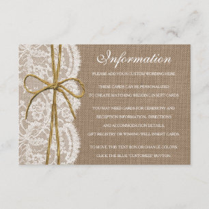 Cartão De Informações A Coleção de Casamentos do Arco Rustic Twine