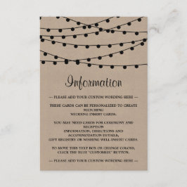 Cartão De Informações A Coleção de Casamentos Rustic Kraft String Lights