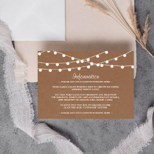 Cartão De Informações A Coleção de Casamentos Rustic Kraft String Lights