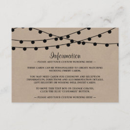 Cartão De Informações A Coleção de Casamentos Rustic Kraft String Lights