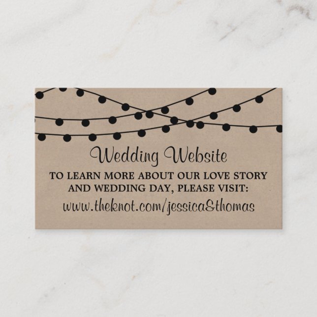 Cartão De Informações A Coleção de Casamentos Rustic Kraft String Lights (Frente)