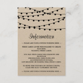 Cartão De Informações A Coleção de Casamentos Rustic Kraft String Lights