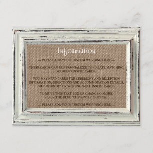 Cartão De Informações A Coleção de Casamentos Rustic White Frame & Burla