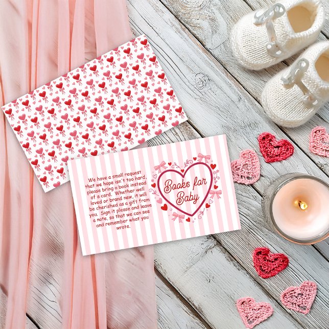 Cartão De Informações A Little Valentine Pink Baby Shower Books for Baby (A Little Valentine Pink Coquette | Red Baby Shower Books for Baby Insert Enclosure Card)