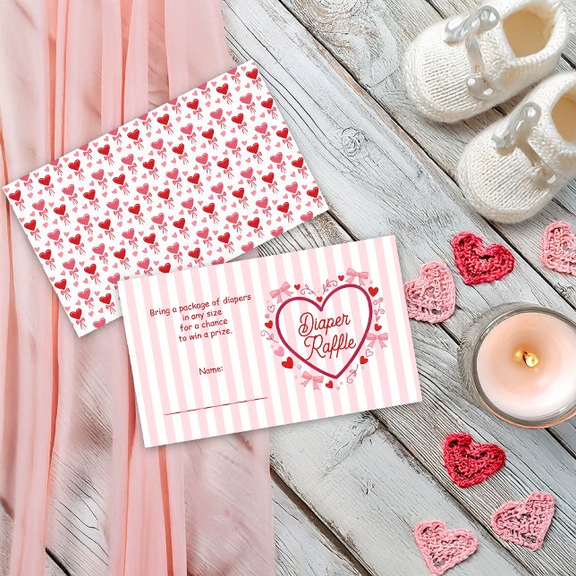 Cartão De Informações A Little Valentine Pink Baby Shower Diaper Raffle (A Little Valentine Pink Coquette | Red Baby Shower Diaper Raffle Insert Enclosure Card)