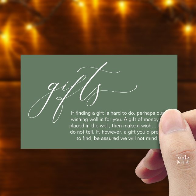 Cartão De Informações A Note On Gifts, Honeymoon Wish Wishing Well, Fund (Honeymoon Fund Wishing Well, Wish, A Note On Gifts Enclosure Card in Sage Green)