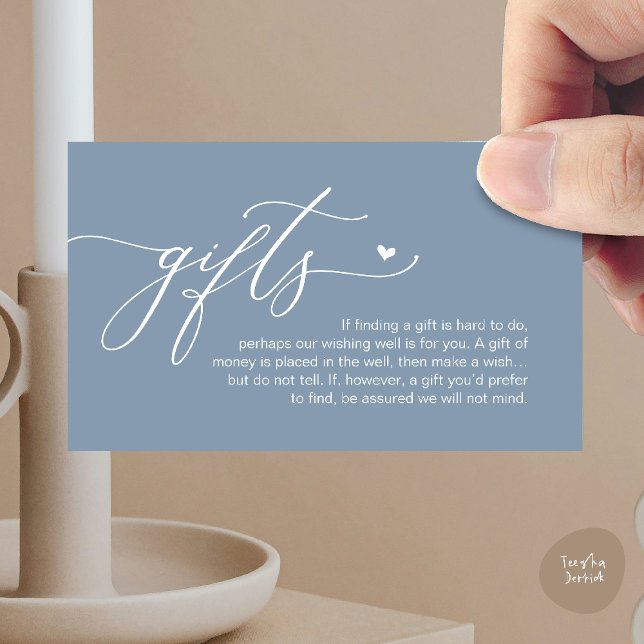 Cartão De Informações A note on gifts, Modern Romantic Wedding  (A note on gifts, Modern Romantic Wedding Enclosure Card in Dusty Blue)