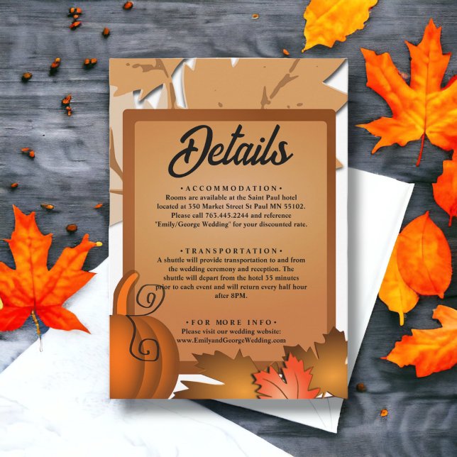 Cartão De Informações A Queda Russa Elegante Deixa Pumpkin No Casamento  (Criador carregado)