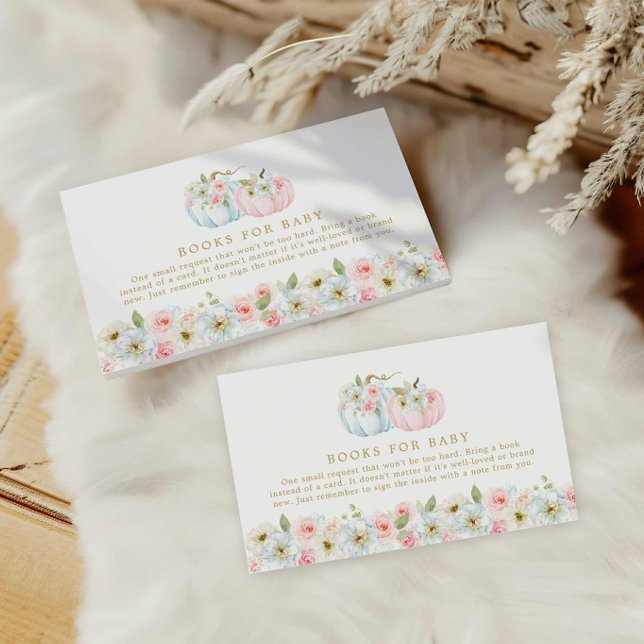 Cartão De Informações Abaixar Abóbora Gênero Revelar Livros para Bebê (Gender Reveal Fall Baby Shower Books for Baby Card)