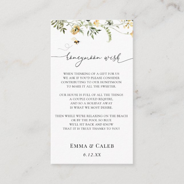 Cartão De Informações Abelhas e Desejo Amarelo de Lua de Mel (Frente)