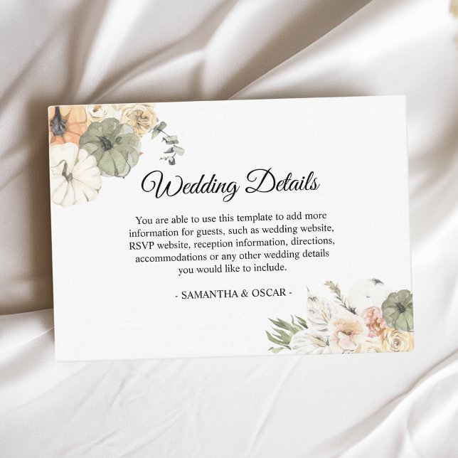 Cartão De Informações Abóbora De Aquarela De Casamento outono Russo (Criador carregado)