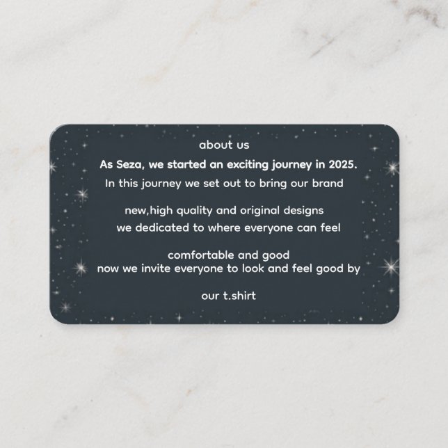 CARTÃO DE INFORMAÇÕES ABOUT US (Frente)