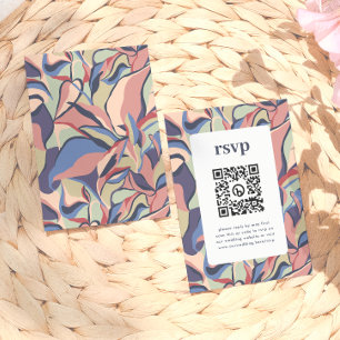 Cartão De Informações Abstrato Floral de cor branca Código QR de Casamen