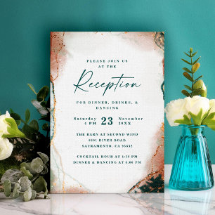 Cartão De Informações Abstrato moderno - Teal e Recepção de casamento 
