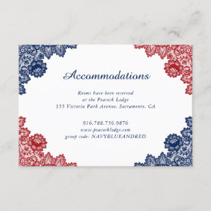 Cartão De Informações Acomodação de Casamento com Renda Floral Azul Mari
