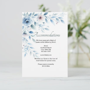 Cartão De Informações Acomodação de casamento floral azul elegante