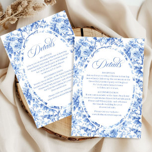 Cartão De Informações Acomodação de casamento floral toile azul real