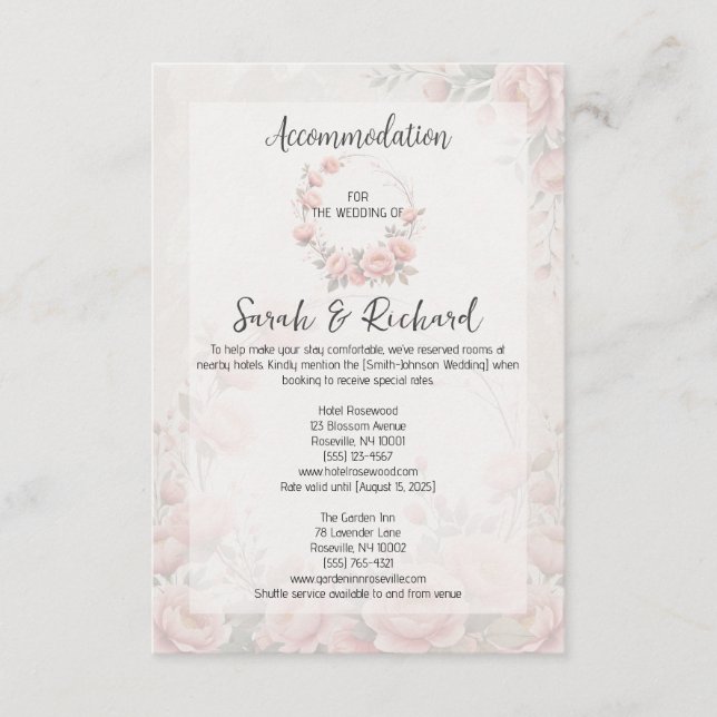 Cartão De Informações Acomodação de Casamento Paper Garden Blush (Frente)