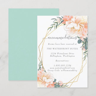 Cartão De Informações Acomodação de Casamento Verde-Menta com Flor de Pê