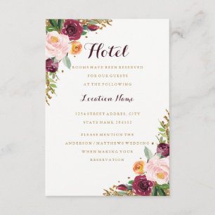 Cartão De Informações Acomodação de Hotel com Brilho Floral Dourado Borg