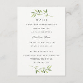 Cartão De Informações Acomodação de Hotel de Casamento com Folha Verde e