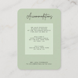 Cartão De Informações Acomodação Minimalista de Casamento Green Sage