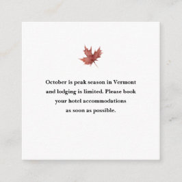 Cartão De Informações Acomodação no Hotel de Casamento do Monte Outono