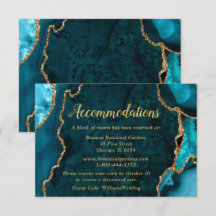 Acomodações de Casamento Azul Teal e Ágata Dourada