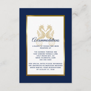 Cartão De Informações Acomodações de Casamento Cavalos-Marinhos Navy Ele
