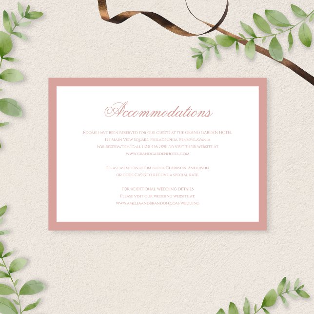 Cartão De Informações Acomodações de Casamento Clássicas em Rosa Poeiren (Criador carregado)