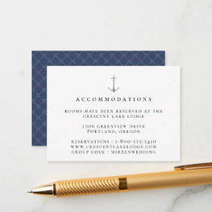 Cartão De Informações Acomodações de casamento com âncora náutica elegan