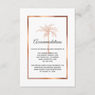 Cartão De Informações Acomodações de Casamento com Palmeira em Cobre Ros