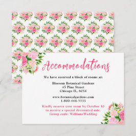 Cartão De Informações Acomodações de Casamento de Rosas Cor-de-Rosa Flor