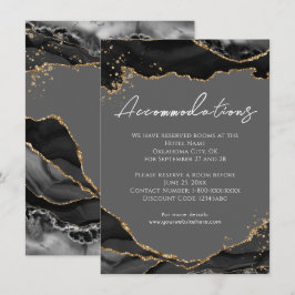 Cartão De Informações Acomodações de Casamento em Ágata Brilho Dourado 