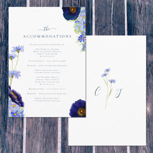 Cartão De Informações Acomodações de casamento florais azuis de verão el