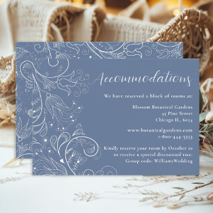 Cartão De Informações Acomodações de Casamento Floral Azul Empoeirado El