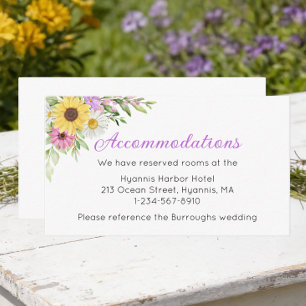 Cartão De Informações Acomodações de Casamento Floral Girassol Margarida