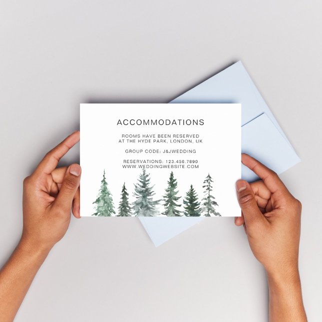 Cartão De Informações Acomodações de Hotel Botânico Lanterna Pinheiros (Winter Rustic Pine Trees Lantern Botanical Wedding Party Supplies)