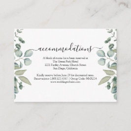 Cartão De Informações Acomodações de hotel para casamento com verde de e