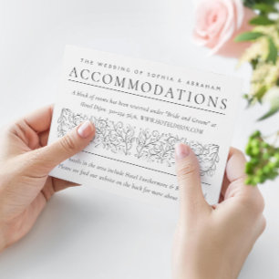 Cartão De Informações Acomodações Pretas e Brancas de Folhas de Rolagem 