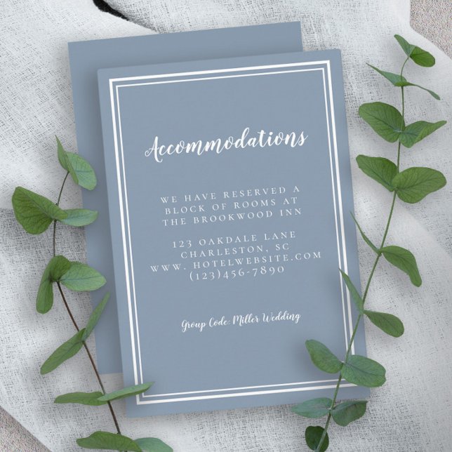 Cartão De Informações Acomodações Simples Casamento Azul Poeira Branco (Criador carregado)