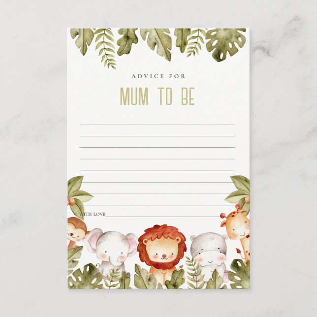 Cartão De Informações Aconselhamento de Animais Safari Tropicais para Ch (Frente)