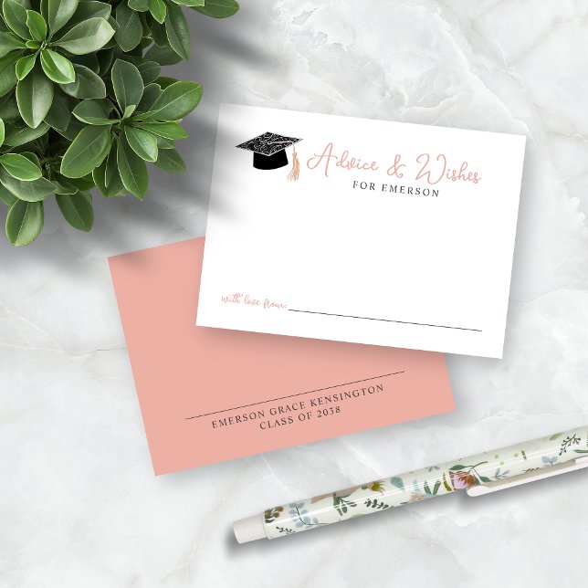 Cartão De Informações Aconselhamento de Portas de Graduação Tinta-Desenh (Pink Hand Drawn Graduation Doodle Advice Wishes Cards)