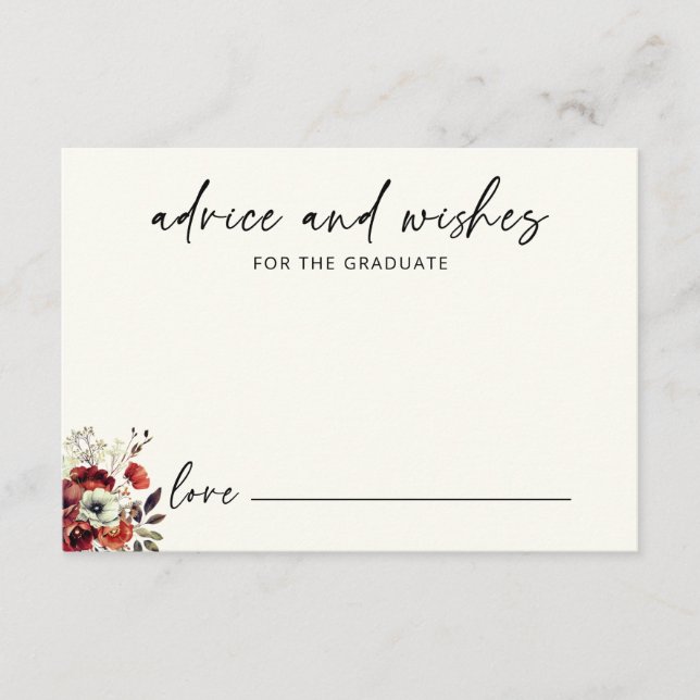 Cartão De Informações Aconselhamento Elegante Floral para Graduação do F (Frente)