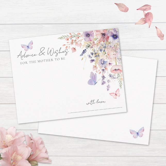 Cartão De Informações Aconselhamento sobre o Chá de fraldas Floral da Bo (Butterfly Floral Baby Shower Advice Enclosure Card )