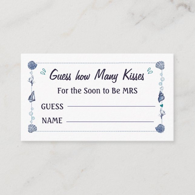 Cartão De Informações Adivinhe Quantos Beijos Chuvada de Presentes de No (Frente)